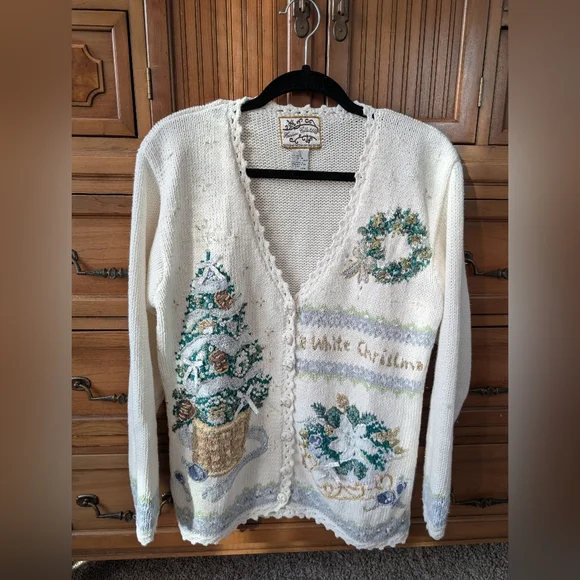 1998 Women's Vintage Christmas Cardigan | Holiday Sweater | Heirloom Collectable - Picture 1 of 4